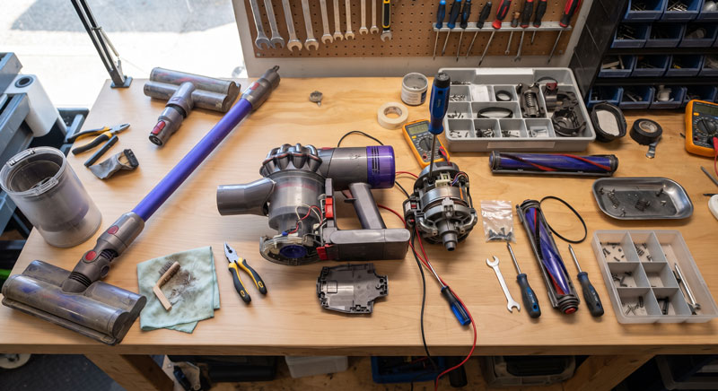 vacuum repair on a work table